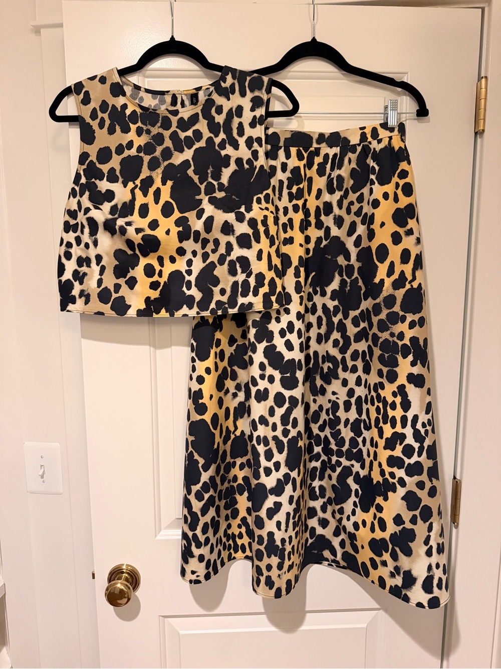 Mango Leopard Print Cropped Top and A-Line Skirt Set
